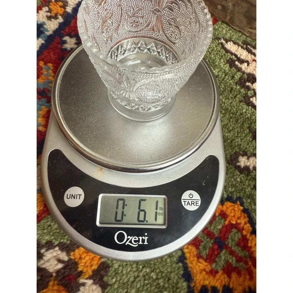 Vintage EAPG Clear Pressed Glass Spooner Floral Scroll Scalloped Rim